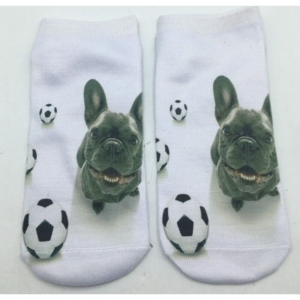 Girl Teen Socks Dog French Bulldog Soccer Whimsical Read Size New Free Shipping